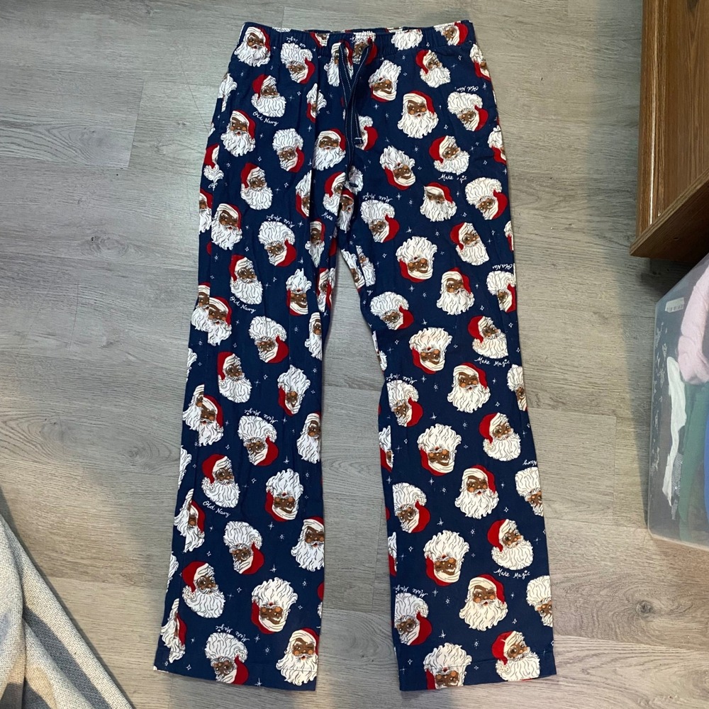 Old Navy Pajama Pants Womens Small Navy Blue Black Santa Make Magic Flannel PJ‎
